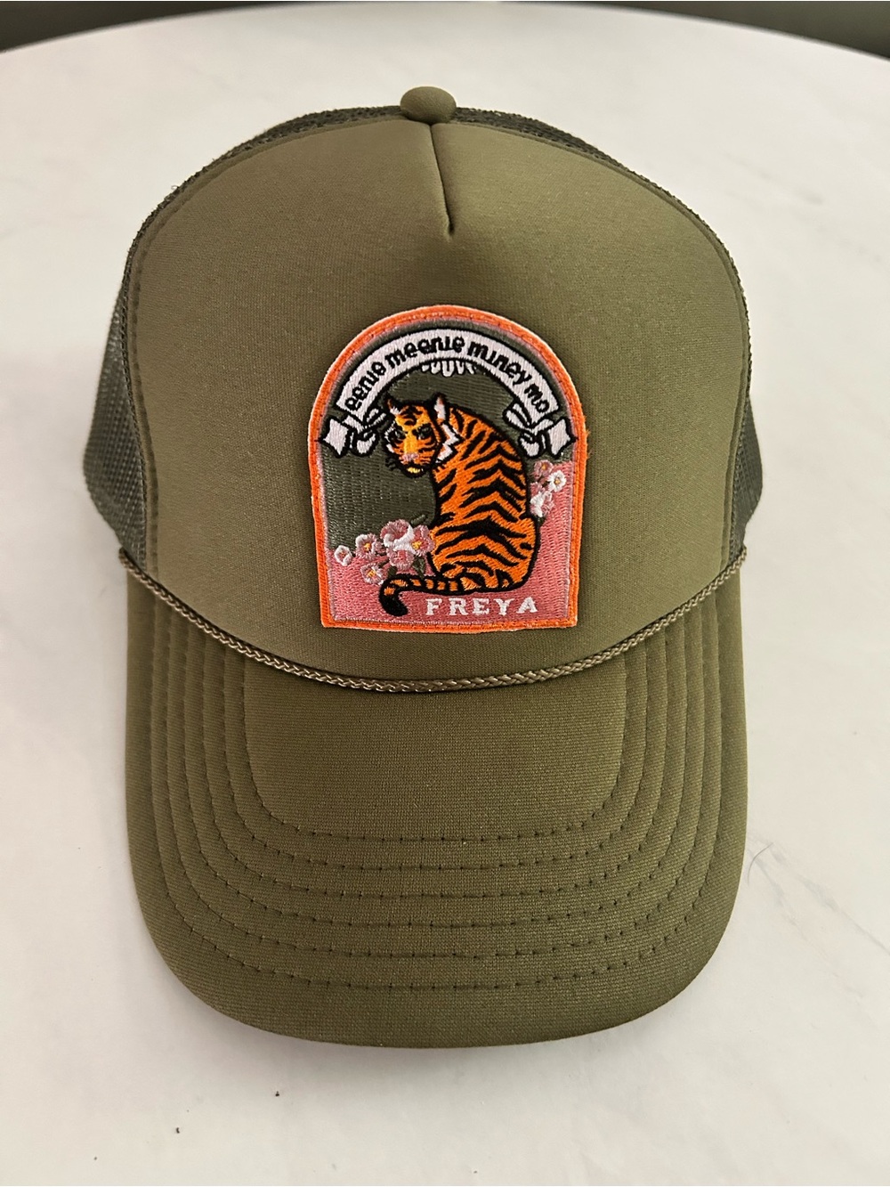 Freya Olive Green Tiger Patch Trucker Hat